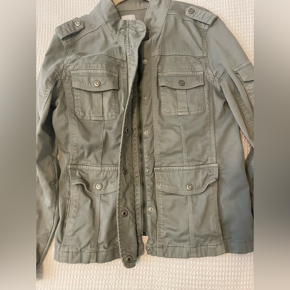 Kensie Jeans Cotton Canvas Military Full Zip Jacket. Size Women's M. Sage green